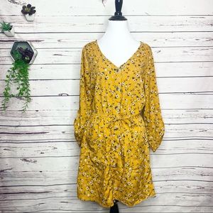 Hint of Blush Mustard Yellow Spring Summer Granny Floral Casual Dress Size Large